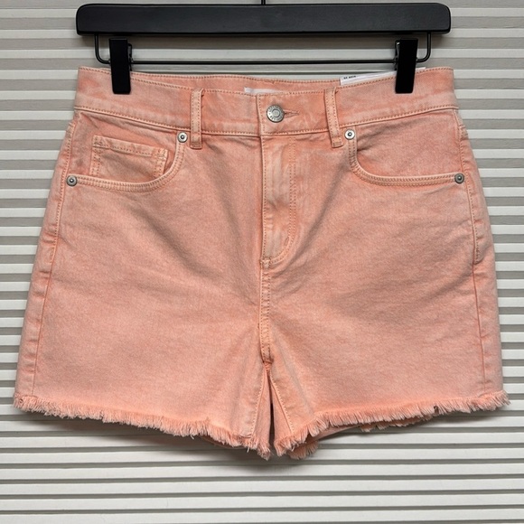 LOFT NWT Peach Pink Denim High Rise The Cut Off Jean Shorts Size 25 - Picture 1 of 7